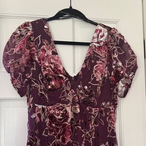 Lulu's Plum Floral Velvet Burnout Midi Dress